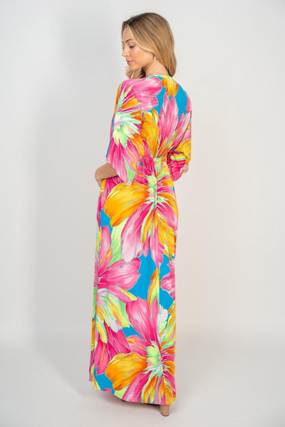 White Birch Printed V-Neck Maxi Dress with Pockets