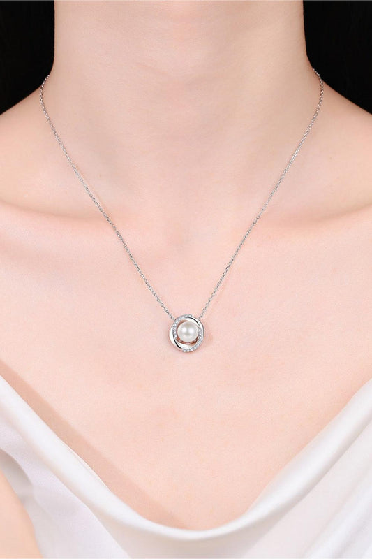 Moissanite Pearl Rhodium-Plated Necklace Carauana Store