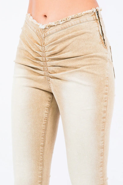 American Bazi V-Cut Ruched Flare Pants Carauana Store