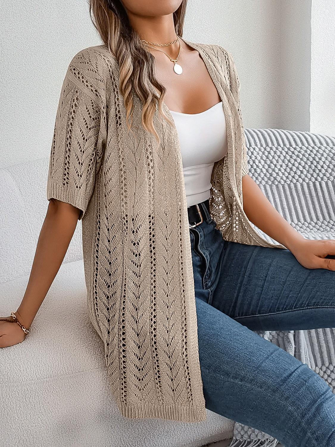 Openwork Open Front Half Sleeve Cardigan