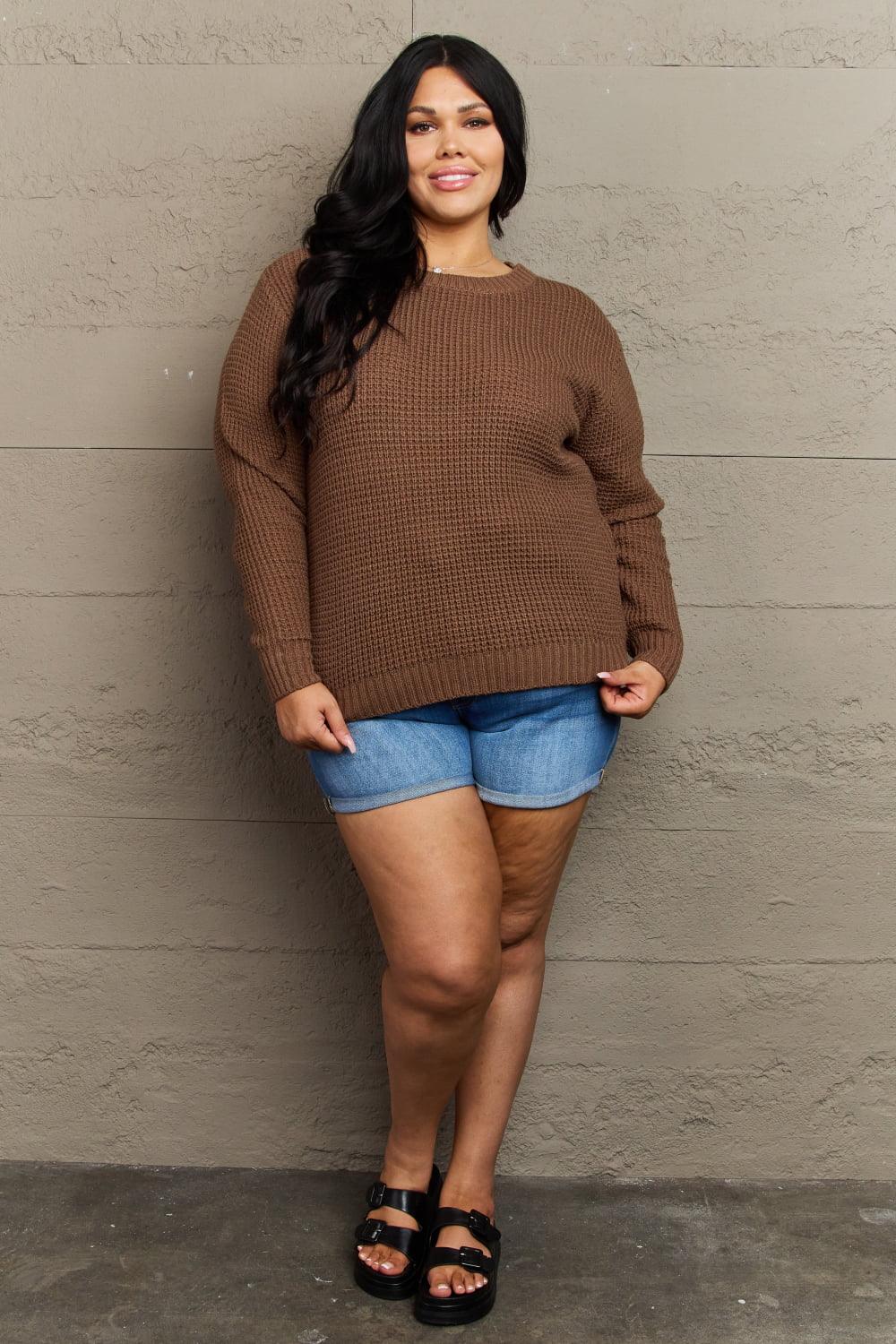 Zenana Breezy Days Plus Size High Low Waffle Knit Sweater Carauana Store