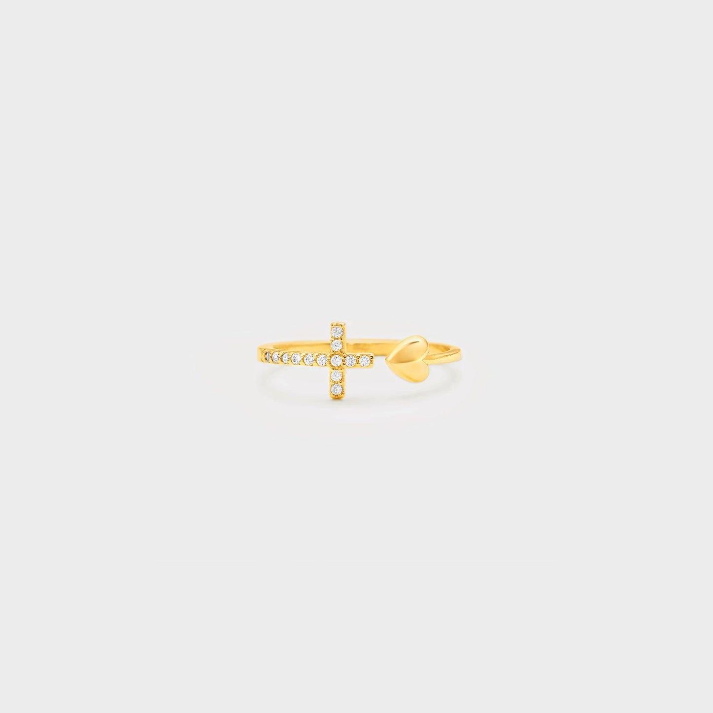 Heart Shape Cross Inlaid Zircon Open Ring