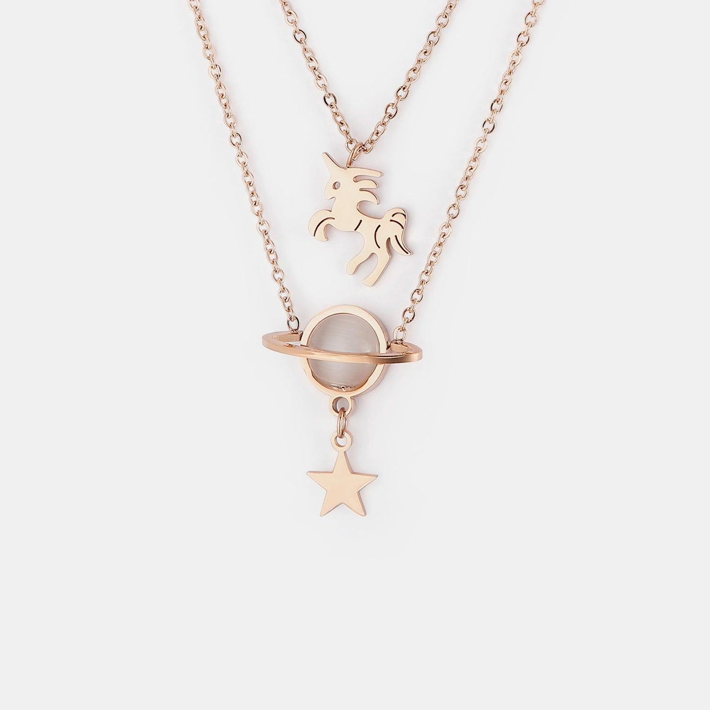 Unicorn and Star Shape Double-Layered Pendant Necklace