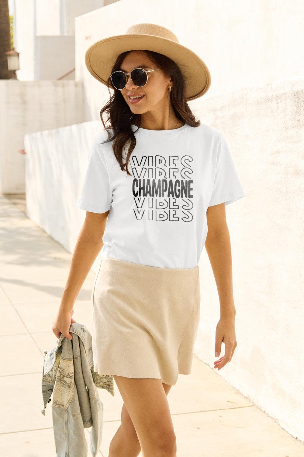 Simply Love Full Size CHAMPAGNE VIBES Short Sleeve T-Shirt