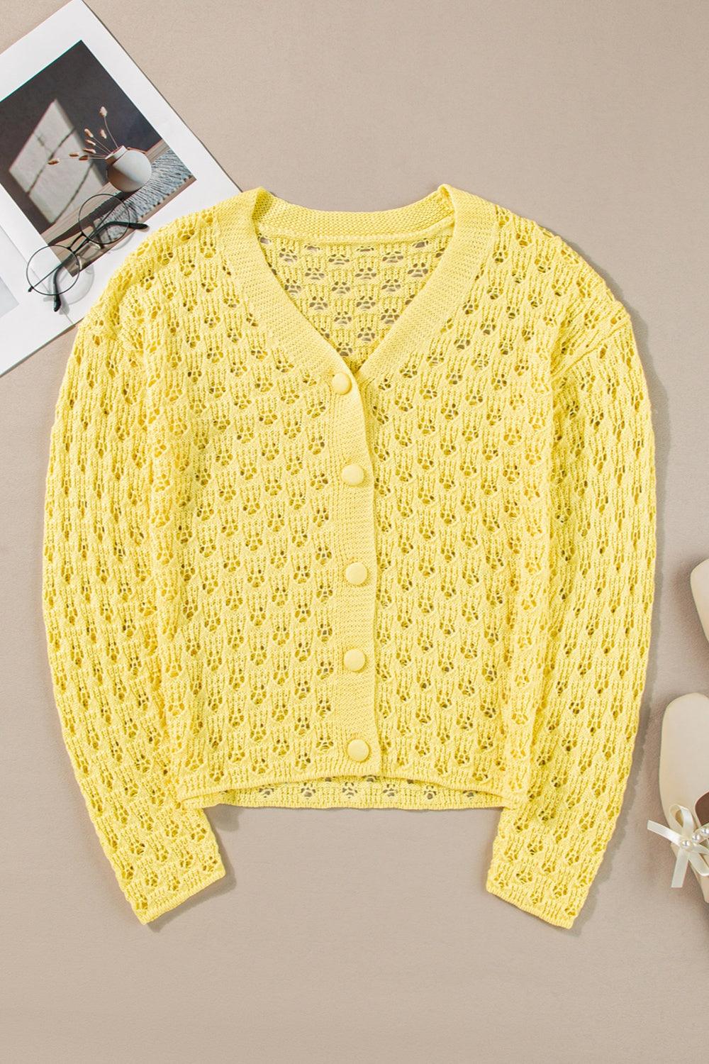 Openwork V-Neck Long Sleeve Cardigan