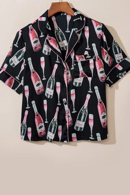 Champagne Print Short Sleeve Top and Shorts Set Carauana Store