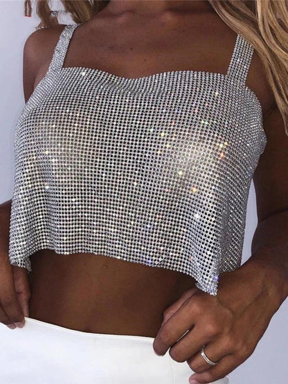 Bling Rhinestone Party Crop Top Backless Straps Full Diamonds