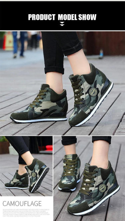 Carauana Women Camouflage 6.5cm Heel Height Increase Casual Shoes