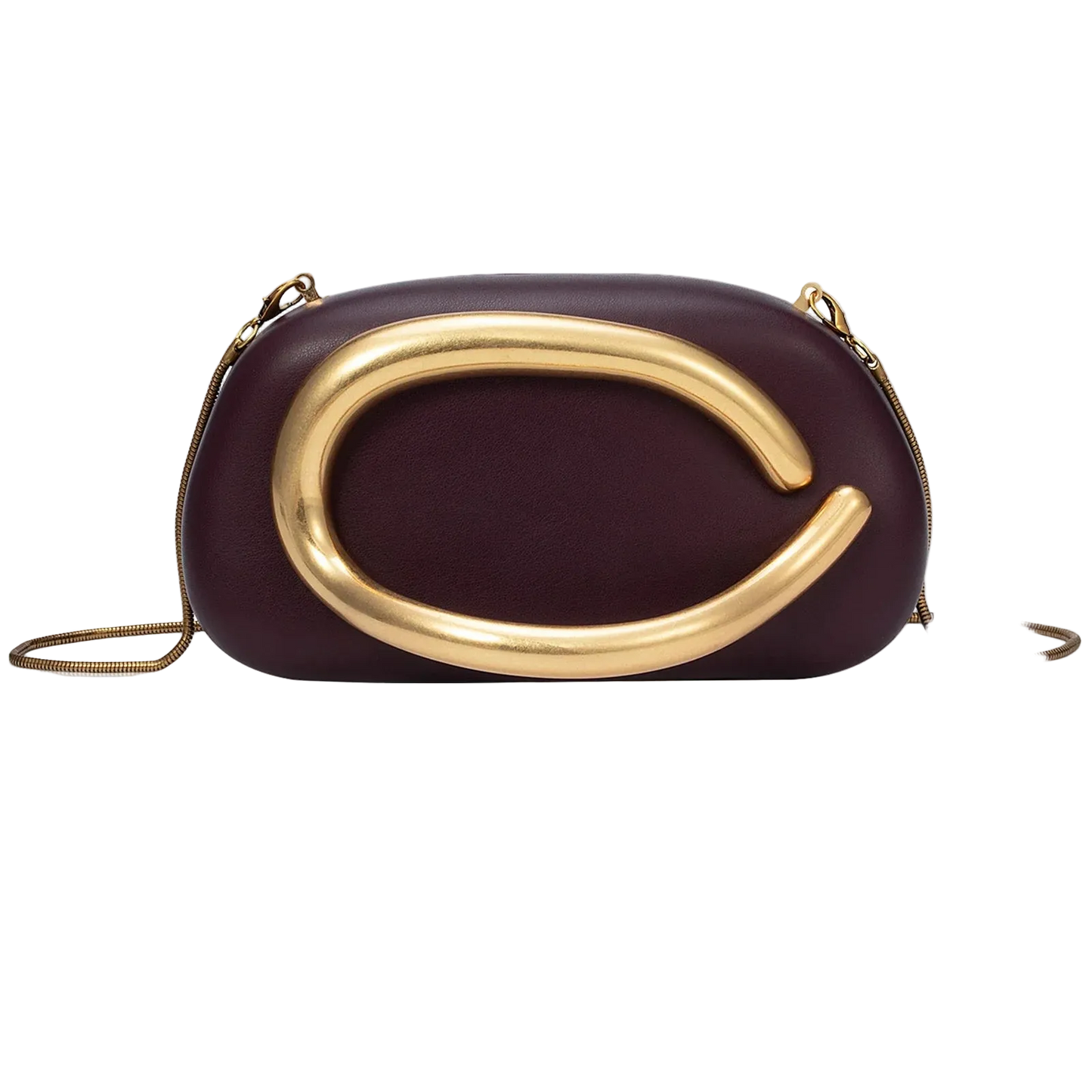 Purple handbag with gold clasp on a white background