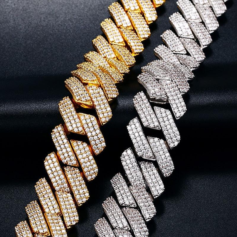 Cubic Zirconia Choker Necklace Bling Hip-Hop Jewelry Crystal Miami Cuban Chain With Box Clasp