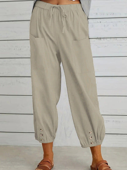 Decorative Button Cropped Pants