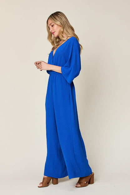 Double Take Full Size Half Sleeve Wide Leg Jumpsuit