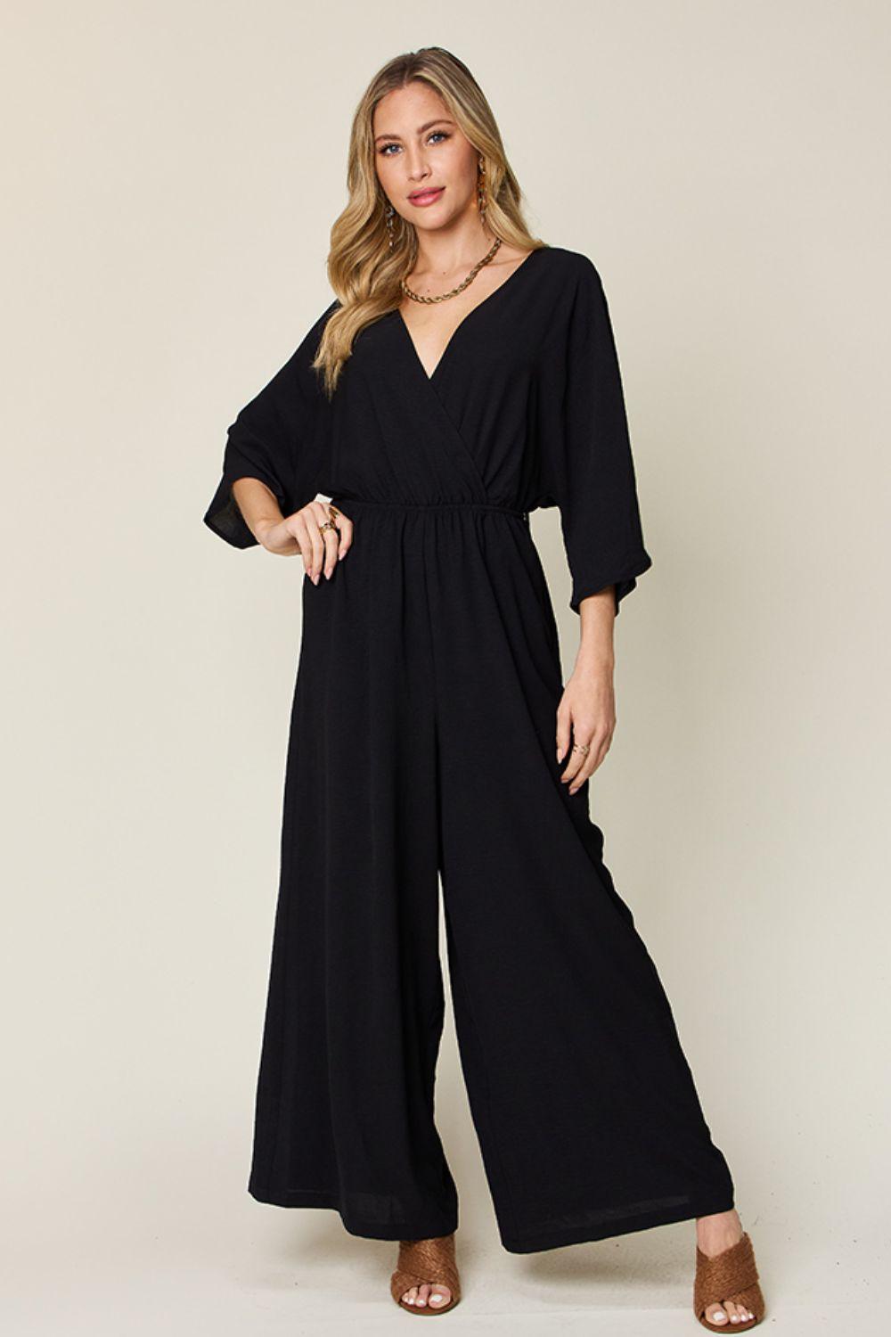 Double Take Full Size Half Sleeve Wide Leg Jumpsuit