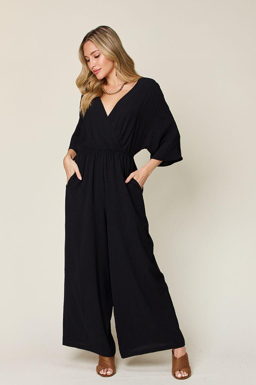 Double Take Full Size Half Sleeve Wide Leg Jumpsuit