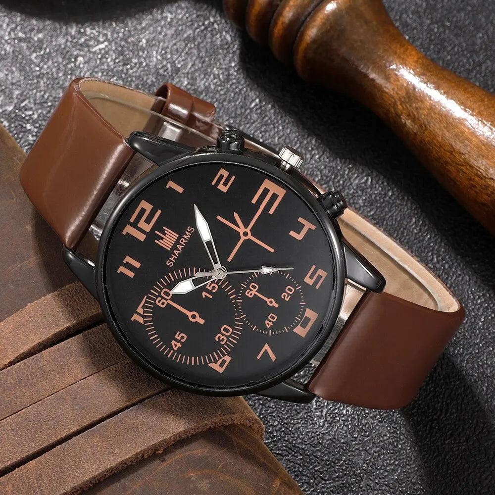 Elevate Your Style with SHAARMS Retro Big Dial Quartz Wristwatch Set