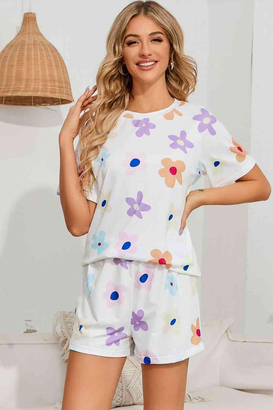 Floral Round Neck Raglan Sleeve Top and Shorts Lounge Set Carauana Store