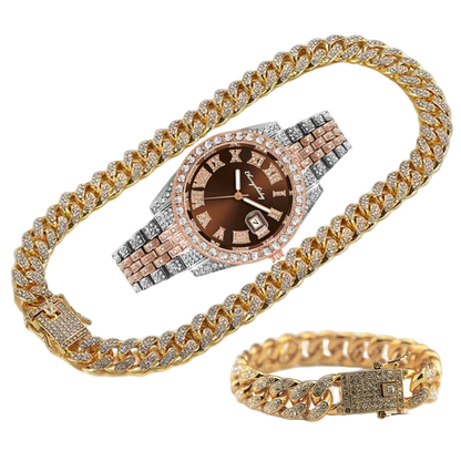 Gold chain bracelet with a watch face