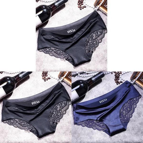 3Pcs Women's Lace Seamless Panties Set - Luxurious Mid-Rise Cotton Spandex Nylon Briefs | Carauana