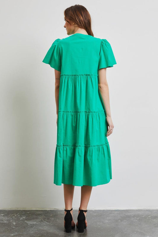 HEYSON Full Size Cotton Poplin Ruffled Tiered Midi Dress Carauana Store
