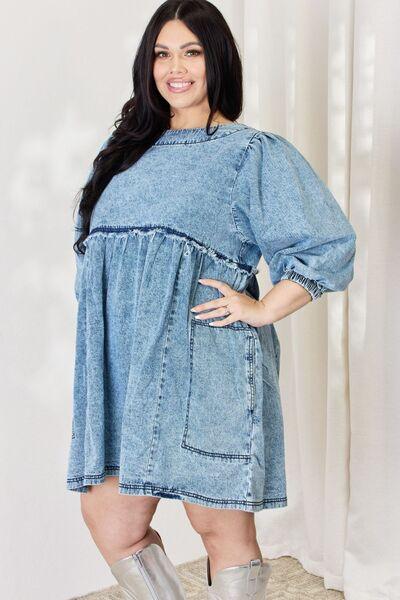 HEYSON Full Size Oversized Denim Babydoll Dress