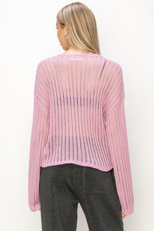 HYFVE Openwork Ribbed Long Sleeve Knit Top Carauana Store