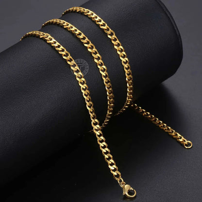 Hiphop Stainless Steel Necklace Curb Cuban Link Chain For Men Women Gold Color Solid Metal Punk Jewelry Gift KNM08 - CaRaUaNa Fashion