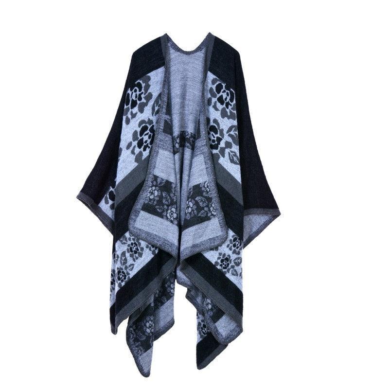 Lattice Women Travel Shawl Imitation Cashmere European National Style Fork Thickened Cloak Ponchos Capes