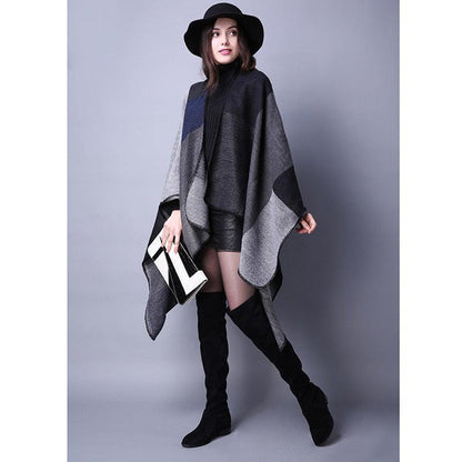 Lattice Women Travel Shawl Imitation Cashmere European National Style Fork Thickened Cloak Ponchos Capes