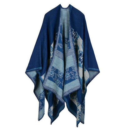 Lattice Women Travel Shawl Imitation Cashmere European National Style Fork Thickened Cloak Ponchos Capes