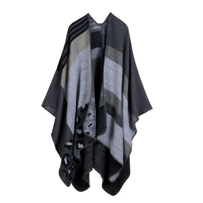 Lattice Women Travel Shawl Imitation Cashmere European National Style Fork Thickened Cloak Ponchos Capes