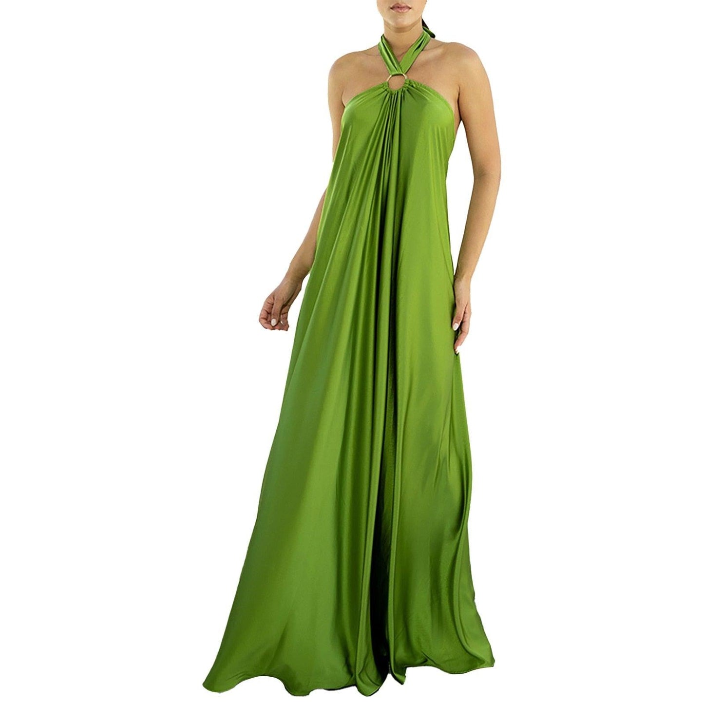 Long Formal Satin Dress Halter Neck Sleeveless