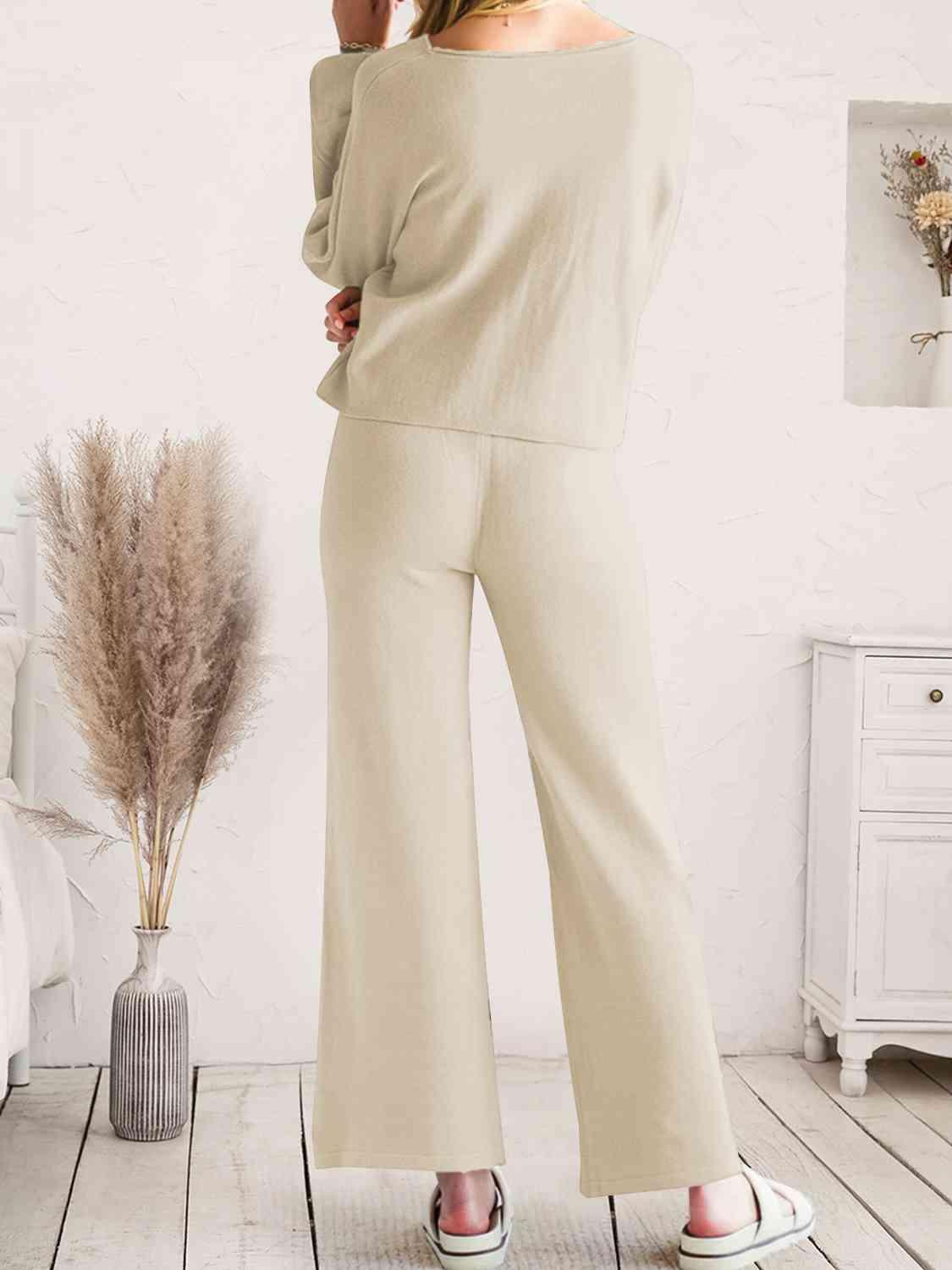 Long Sleeve Lounge Top and Drawstring Pants Set