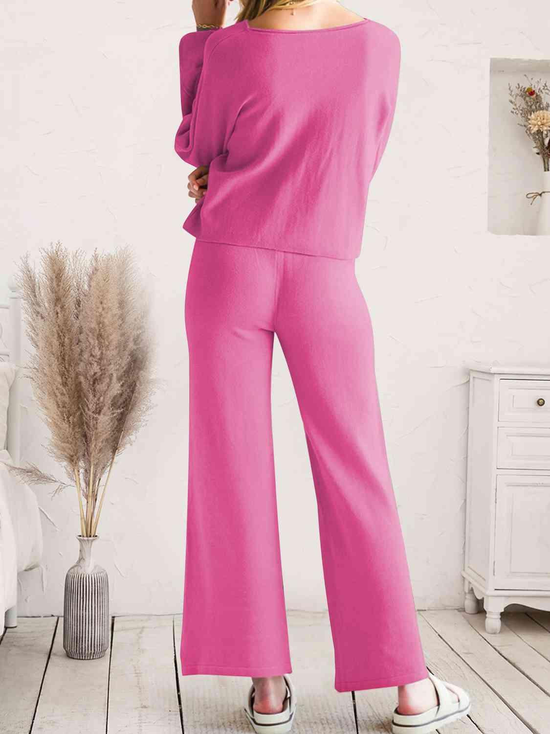 Long Sleeve Lounge Top and Drawstring Pants Set