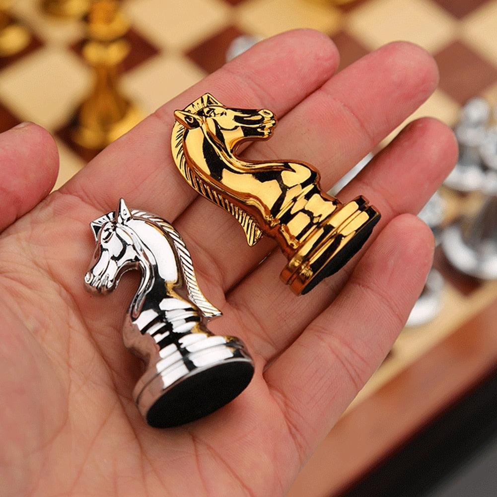 Luxury Metal Chess Pieces Wooden Chess Board Family Board Game Toys Indoor Decoration