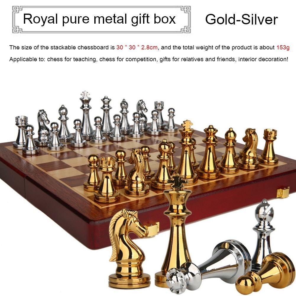 Luxury Metal Chess Pieces Wooden Chess Board Family Board Game Toys Indoor Decoration