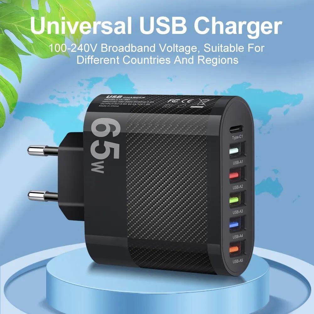 Mobile Phone Charger | Fast Charging | 5USB+Type-C