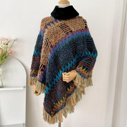 New Pullover Cloak Tassel Warm Shawl Imitation Wool Collar Ponchos