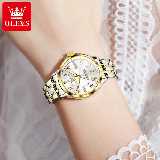 OLEVS 2910 Women's Watch Classics Calendar Waterproof Stainles Steel Ladies Hand Clock Luxury Brand Quartz Watch for Women