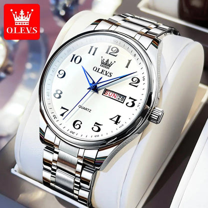 OLEVS 5567 Classic Quartz Watch for Women Set Elegant Dress Luminous Waterproof Week Date Clock Stainless Steel Wristwatch Gift