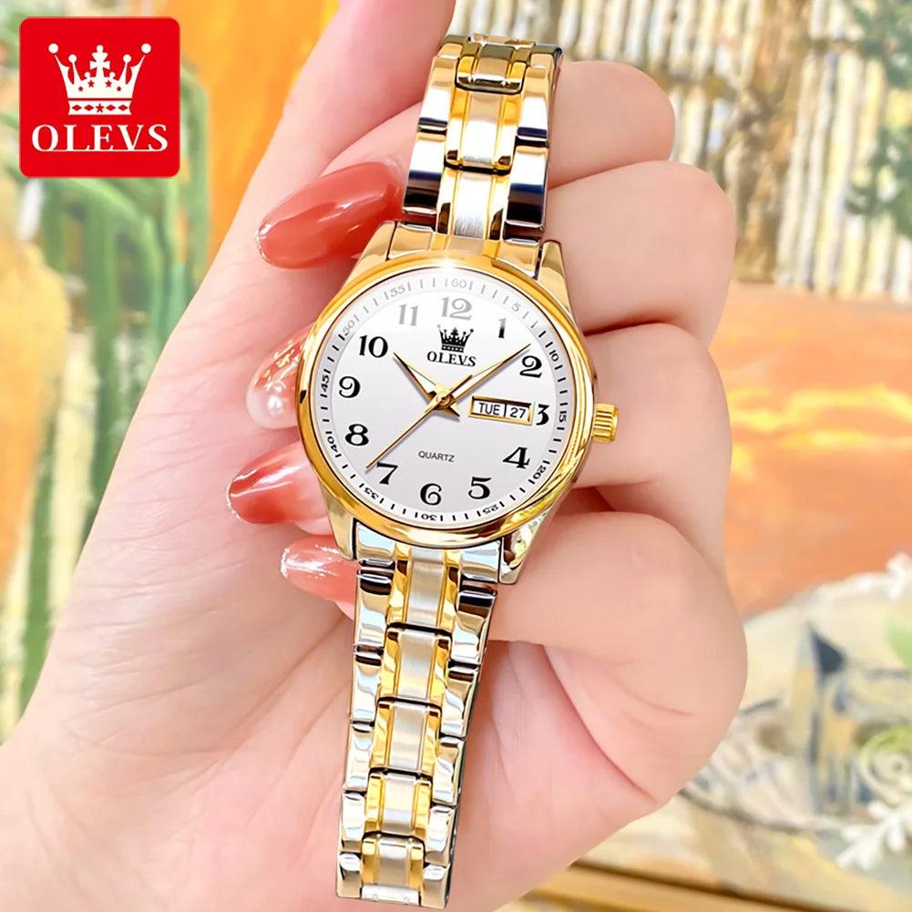 OLEVS 5567 Classic Quartz Watch for Women Set Elegant Dress Luminous Waterproof Week Date Clock Stainless Steel Wristwatch Gift