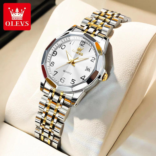 OLEVS Dance of Time: Stainless Steel Elegance with Eternal Calendars Couple's Watches Box Set