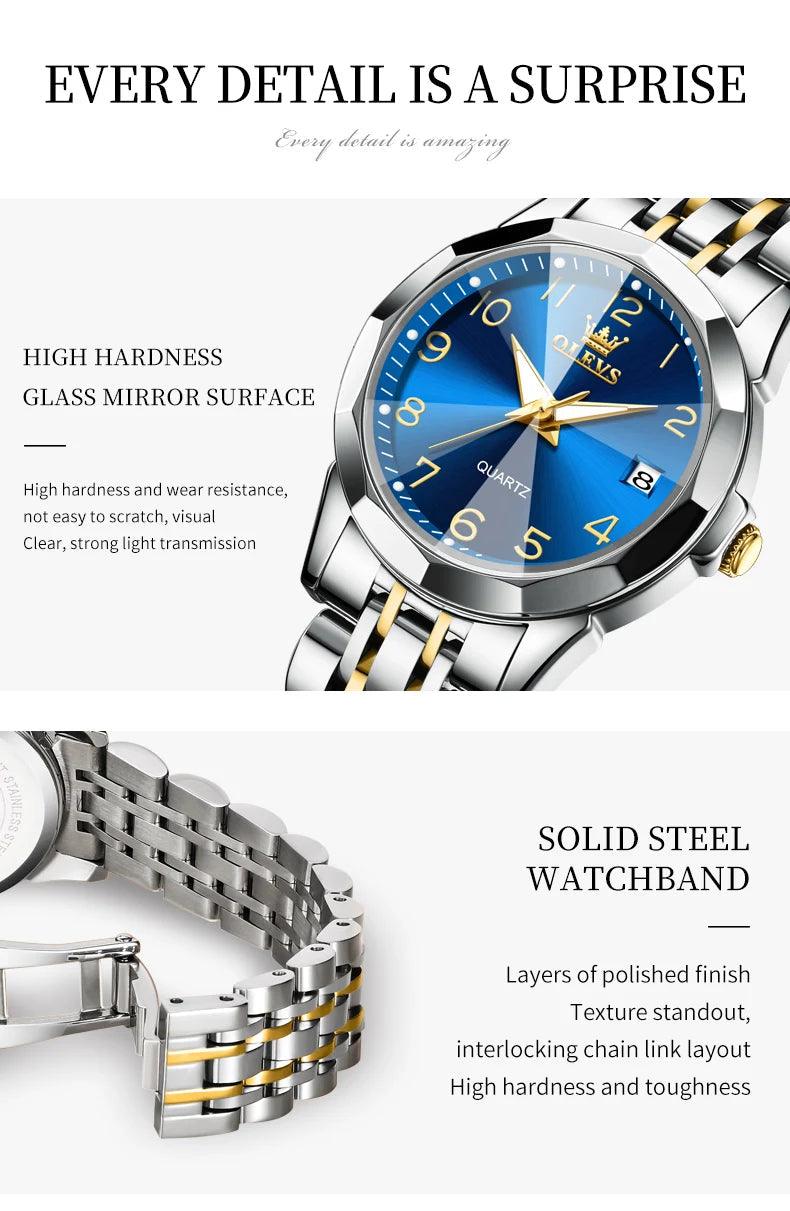 OLEVS Dance of Time: Stainless Steel Elegance with Eternal Calendars Couple's Watches Box Set