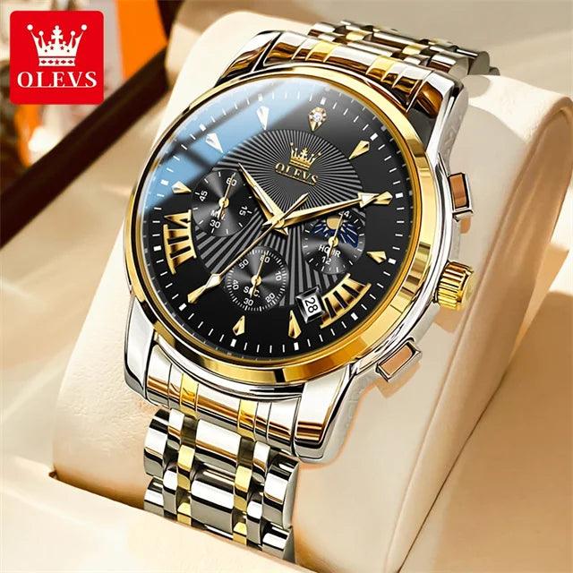 OLEVS Luxury Brand Quartz Watch for Men Waterpoof Chronograph Men's Wristwatch Auto Date Dual Calendar Moon Phase Man Watch New