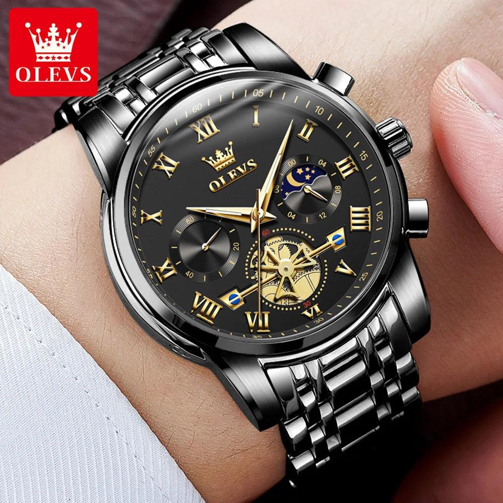 OLEVS Men’s Watch Analog Quartz Movement Business Stainless Steel Waterproof Luminous Chronograph Day Date Male Wrist Watches