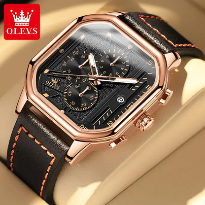 OLEVS Original Certification Top Luxury Men's Watches Waterproof Fashion Luminous Multifunctional Quartz Watch Leather Strap