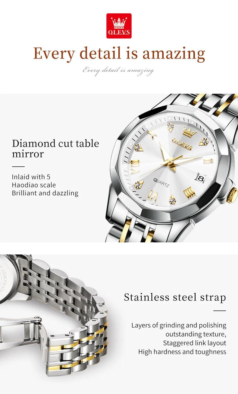 OLEVS women's Stainless Steel Luxury Quartz Watch | Sleek Design with Push Button Clasp and 3Bar Water Resistance