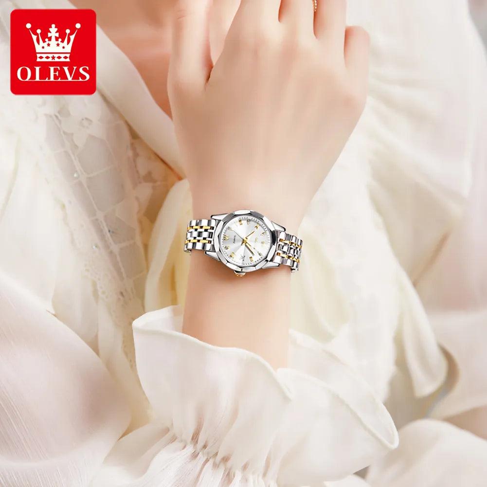 OLEVS women's Stainless Steel Luxury Quartz Watch | Sleek Design with Push Button Clasp and 3Bar Water Resistance