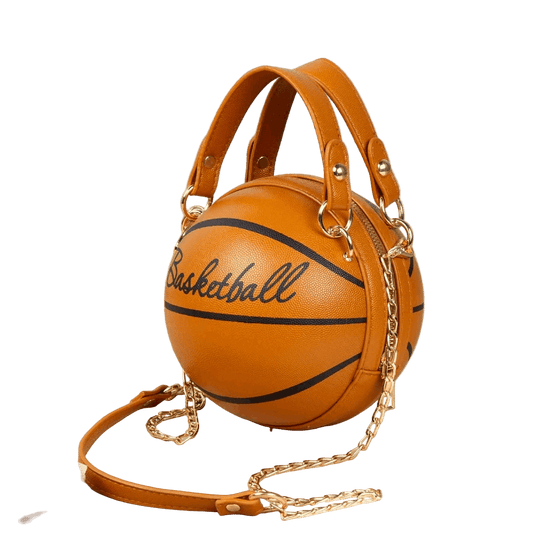 Basketball-shaped handbag with 'Basketball' text on a white background