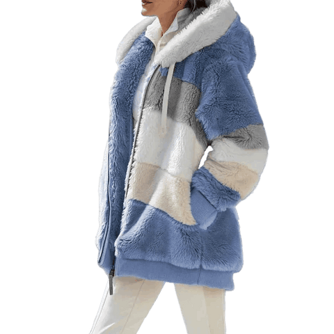 Hooded Patchwork Plaid Winter Cashmere Jacket for Women