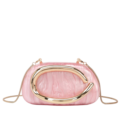 Pink marble Carauana CAN Mirage Clutch Bag with gold accents